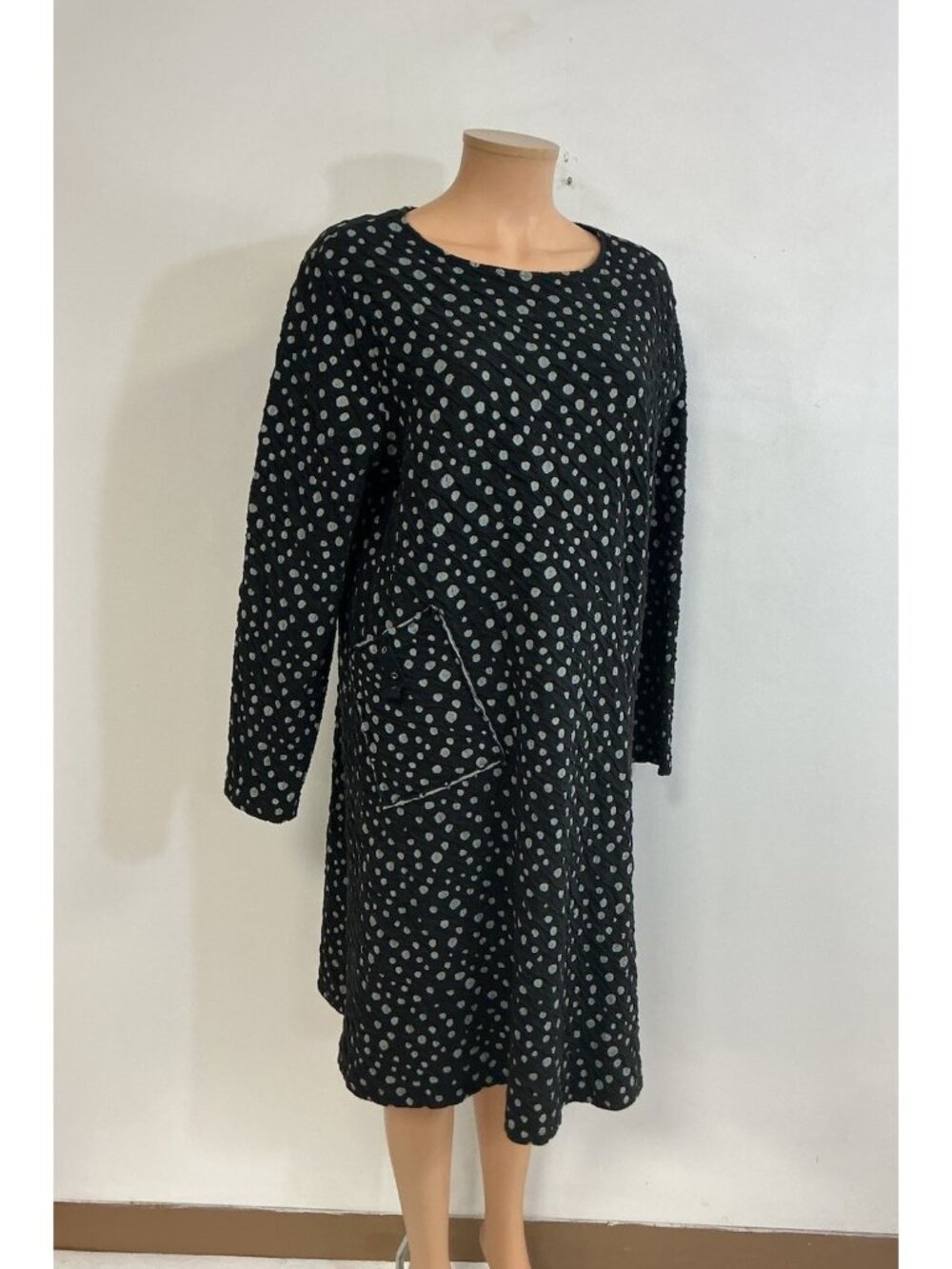 Chalet Polka Dot Midi Dress Long Sleeve Artsy Lagenlook Made USA Womens Large